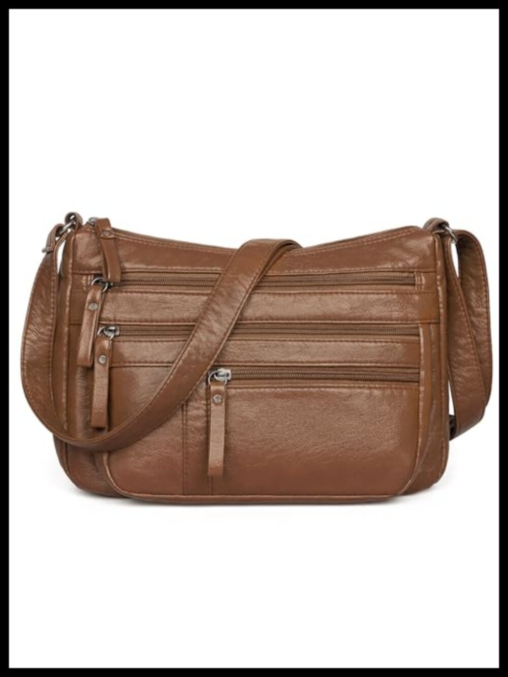 Vegan Leather Crossbody Bag Multi Pocket Shoulder Purse Satchel